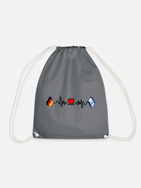 Cardioherz mit Flagge Deutschland und Flagge Israel - Turnbeutel - Grau