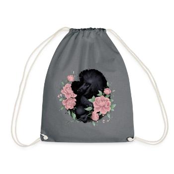 black poodle - Drawstring Bag - grey - Front