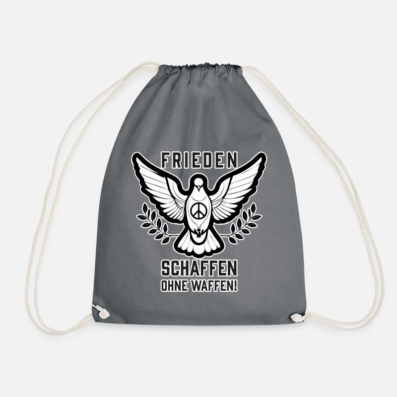 02 Dove of Peace Creating Peace Without Weapons - Drawstring Bag - grey