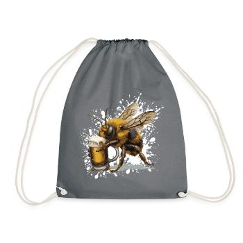 Bee Beer Funny - Drawstring Bag - grey - Front