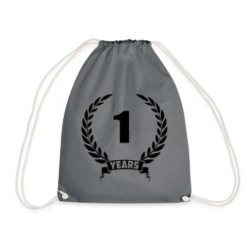 Lorbeerkranz 1 Jahr mit Nummer und Banner Jahr - Turnbeutel - Grau - Vorne