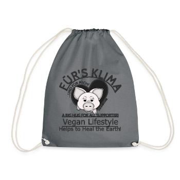 Schweinchen Vegan Klima SabineVegan HerzAufShirt - Turnbeutel - Grau - Vorne
