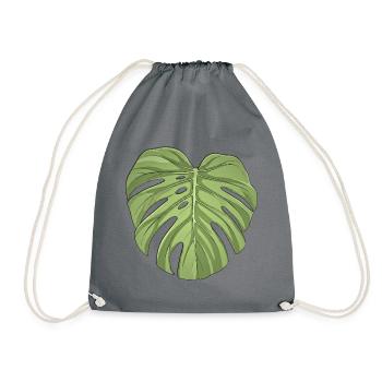 Monstera Leaf Unisex T-Shirt - Drawstring Bag - grey - Front