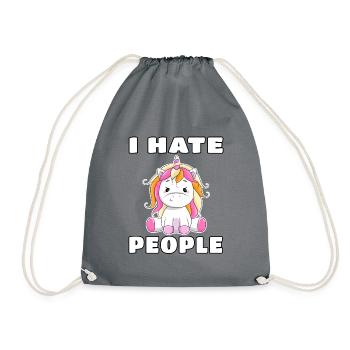 Unicorn funny cute i hate teenager gift - Drawstring Bag - grey - Front