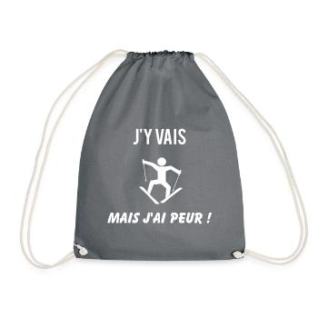 J y vais mais j ai peur T Shirt humour ski - Sac de sport léger - gris - Devant