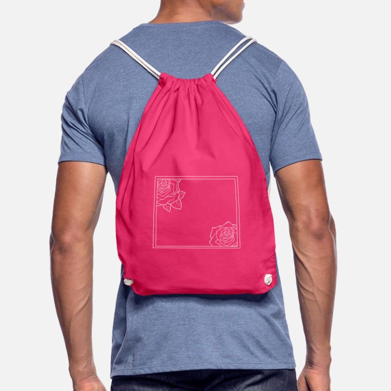 Rectangular frame with roses Drawstring Bag