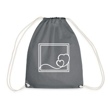 White Heart Frame Square Decoration - Drawstring Bag - grey - Front
