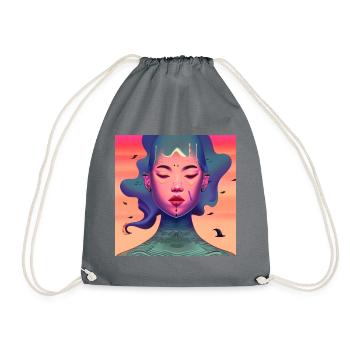 Abstract Face Woman Girl Art - Drawstring Bag - grey - Front