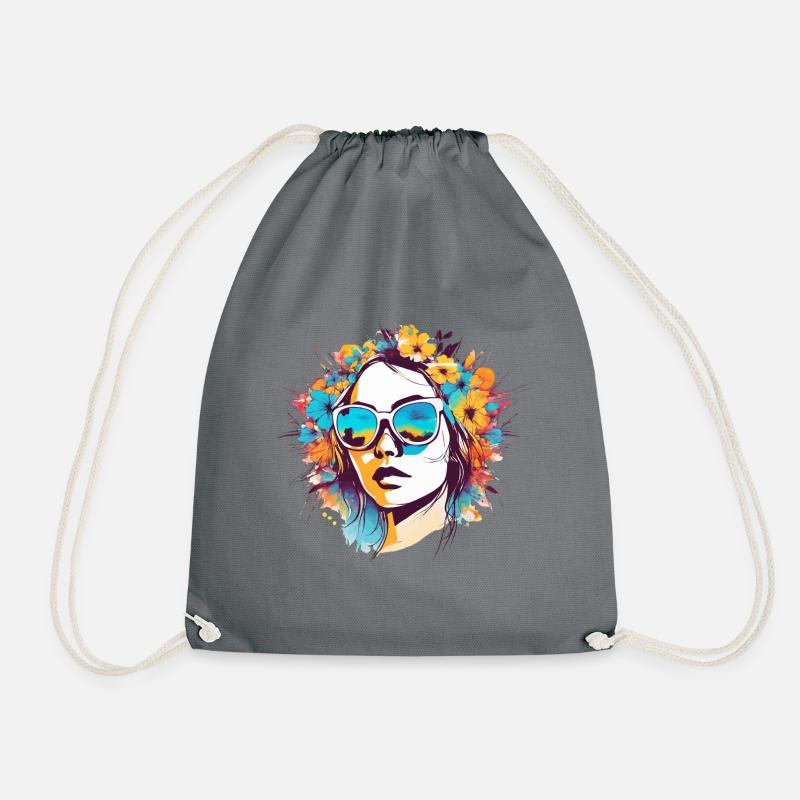 Bunte Blumenfrau - Turnbeutel - Grau