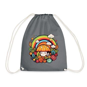 Herbst-Regenbogenpilz im Kawaii-Garten - Turnbeutel - Grau - Vorne