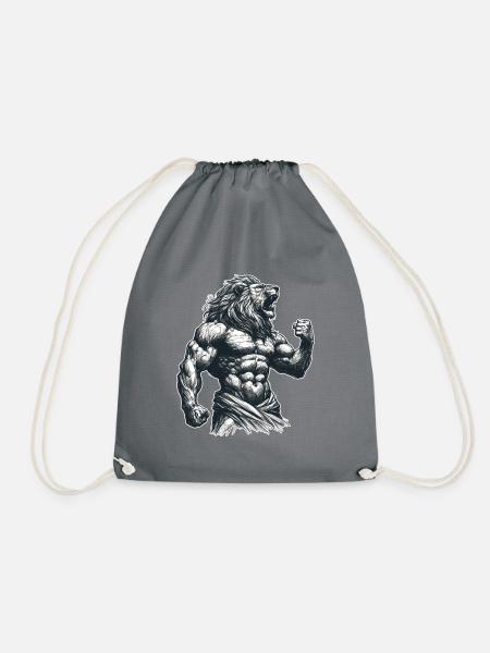 Löwe Motivation Training Fitness Muskeln Geschenk - Turnbeutel - Grau