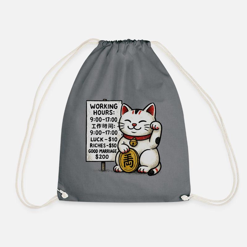 Lucky Cat Fortune Schild - Turnbeutel - Grau