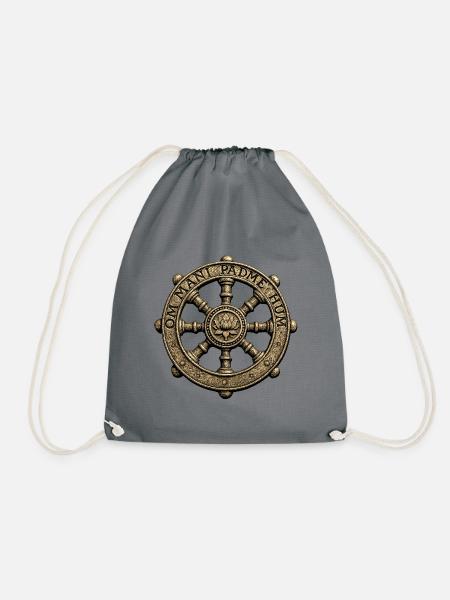 Lotus Dharma Wheel Om Mani Padme Hum - Turnbeutel - Grau