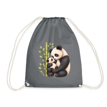 Panda-Zärtlichkeit – Mama und ihr Junges - Turnbeutel - Grau - Vorne