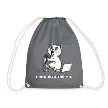 Lustiger Katzen-Podcaster am Laptop - Turnbeutel - Grau - Vorne