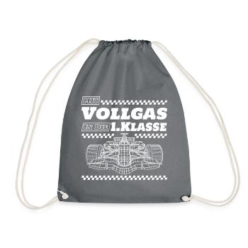 Mit Vollgas in die 1. Klasse - Schulkind Rennauto - Turnbeutel - Grau - Vorne
