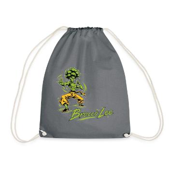 Brocco-Lee – Lustiger Brokkoli Kung-Fu Kämpfer - Turnbeutel - Grau - Vorne