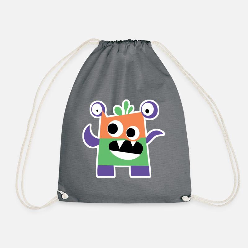 Buntes Blockmonster | Lustiges geometrisches Chibi - Turnbeutel - Grau