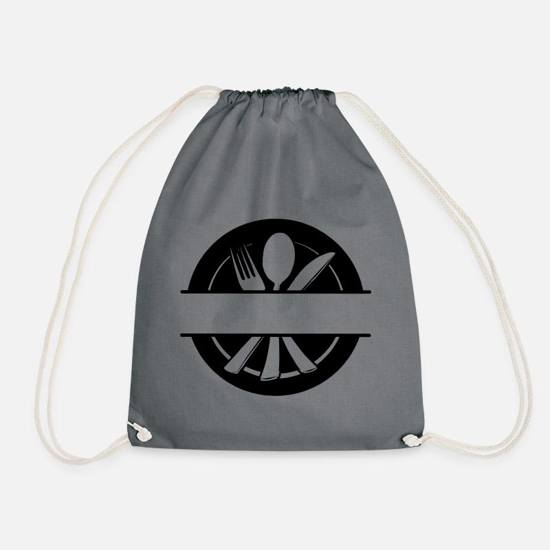 Besteck-Menü-Logo mit Teller - Turnbeutel - Grau