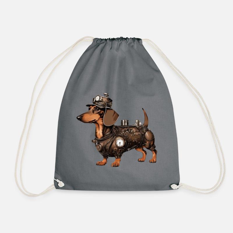 The Steampunk Dachshund | Dachshund - Drawstring Bag - grey