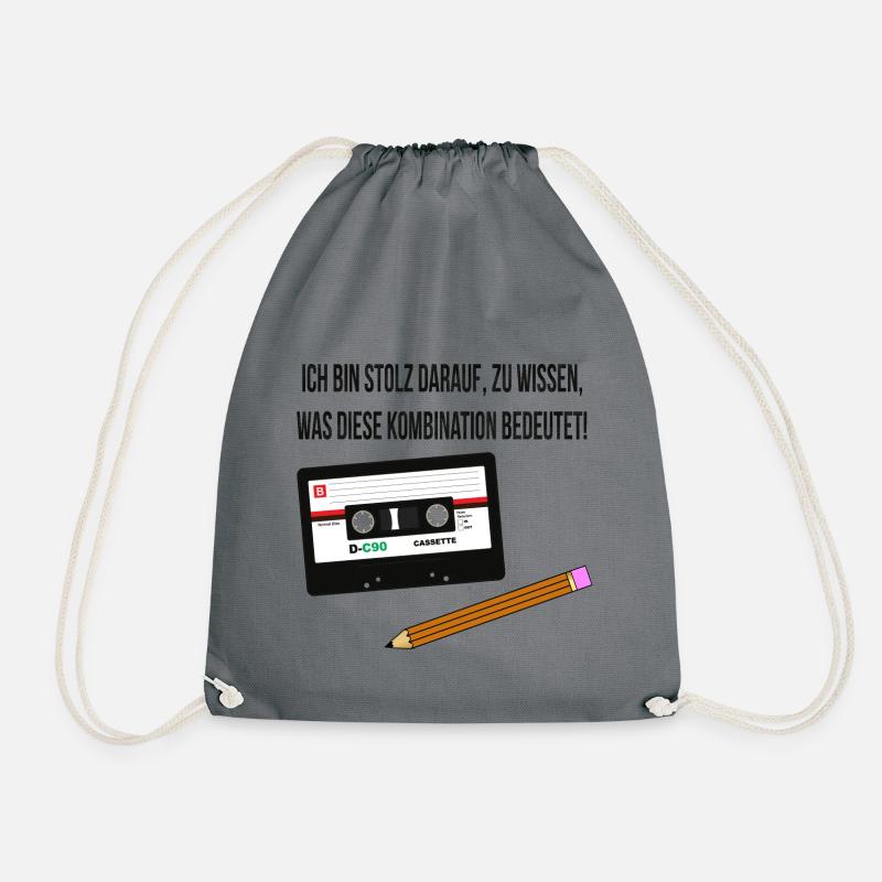 Kassette und Stift - Kindheits-Lifehack - Turnbeutel - Grau