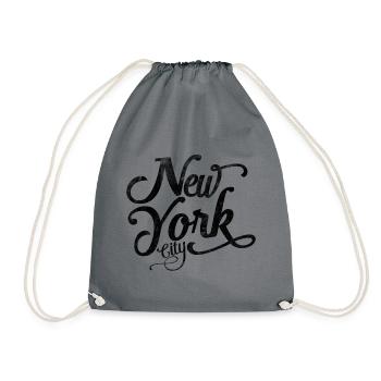 New York City - Black Vintage Script  - Drawstring Bag - grey - Front