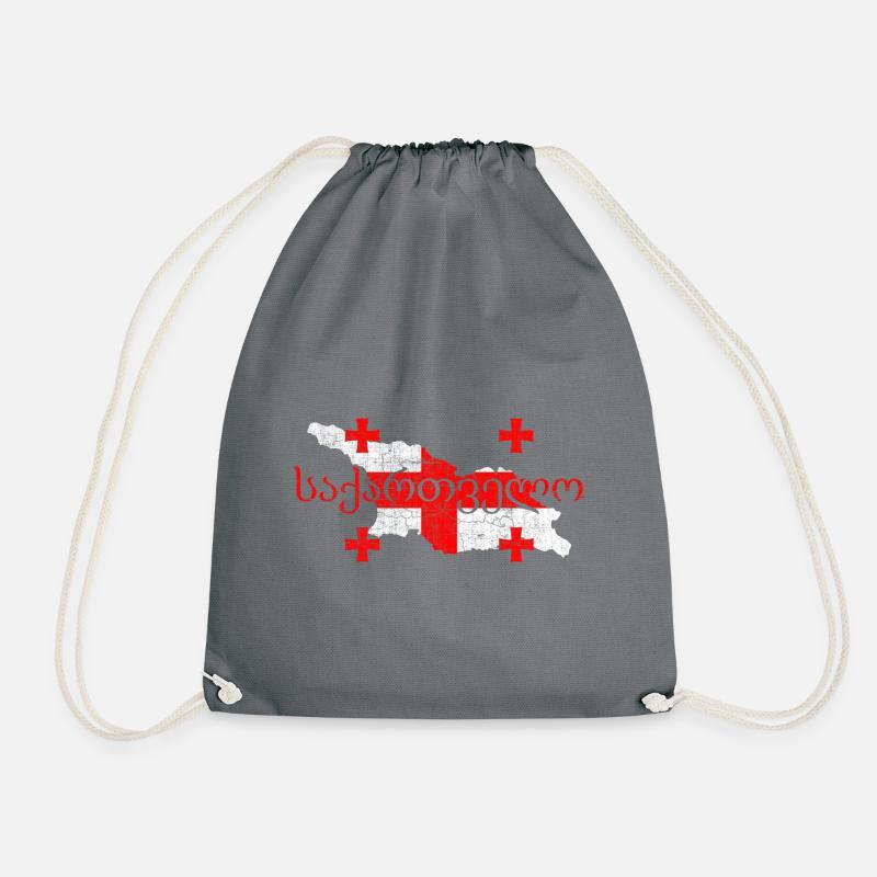 Georgia Map Shape and Flag - Drawstring Bag - grey