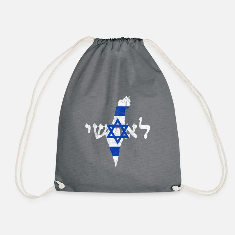 Israel Map Shape and Flag - Drawstring Bag - grey