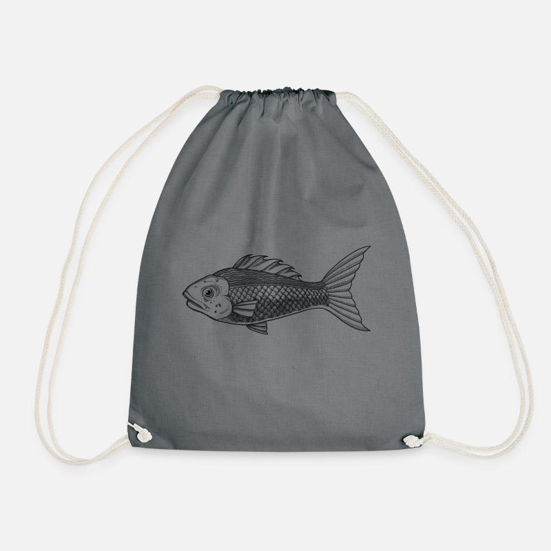Fish black - Drawstring Bag - grey