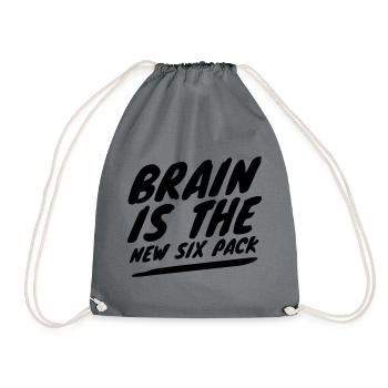 Brain is the New Six Pack - Smart Humor - Drawstring Bag - grey - Front