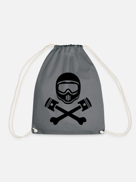 Sport Motorradhelm mit Kochen Motor Kolben - Turnbeutel - Grau