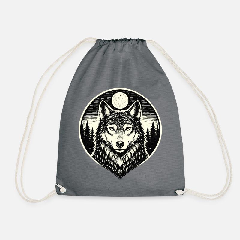 Night Howler - Wolf in Woodcut Style - Drawstring Bag - grey