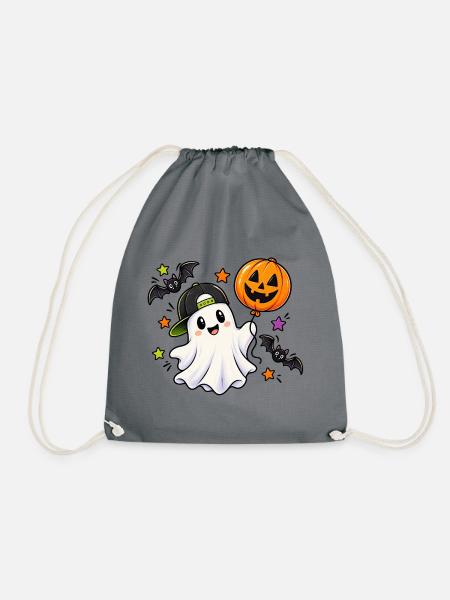 Halloween Geist mit Kürbisballon - Turnbeutel - Grau