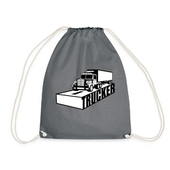 road text logo truck truck lorry remote driver f - Drawstring Bag - grey - Front