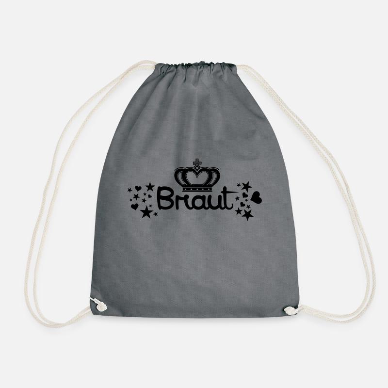 Braut Krone Schriftzug mit Herzen und Sternen - Turnbeutel - Grau