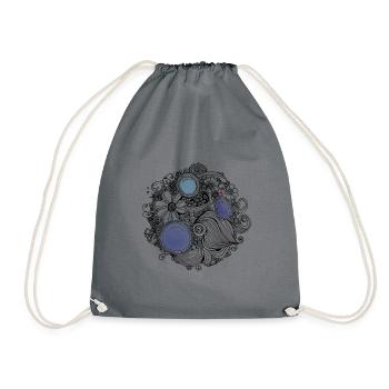 Zentangleblume mit blauen Perlen - Turnbeutel - Grau - Vorne