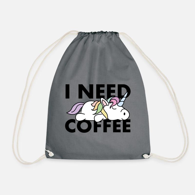 Lustiges Einhorn ich brauche Kaffee - Turnbeutel - Grau
