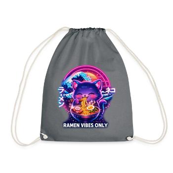 Ramen Katze Neon Cyber Gaming - Turnbeutel - Grau - Vorne