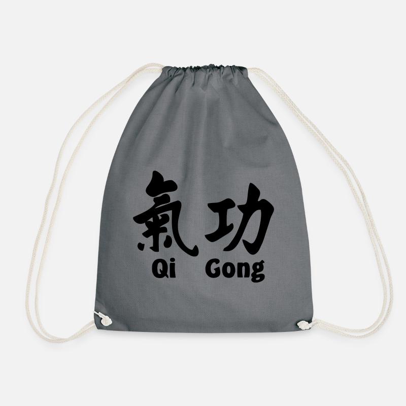 QI gong script with text horizontal - Drawstring Bag - grey