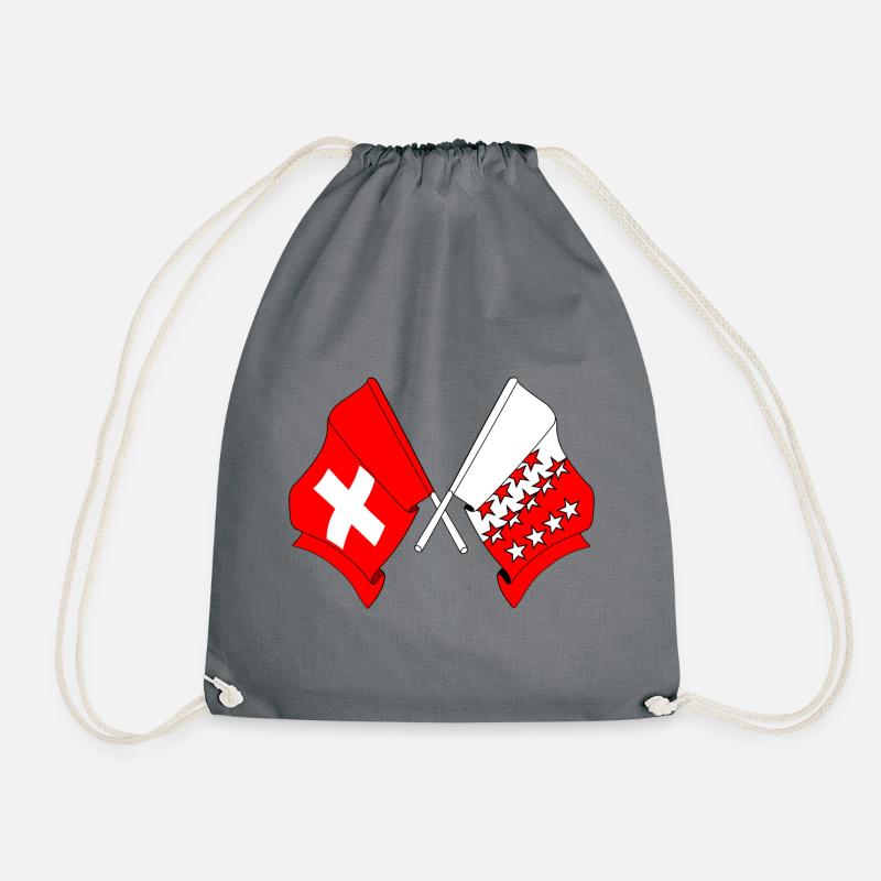 Schweizer Flagge und Walliser Flagge - Turnbeutel - Grau