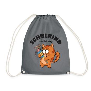 Schulkind Katzen Cartoon - Turnbeutel - Grau - Vorne