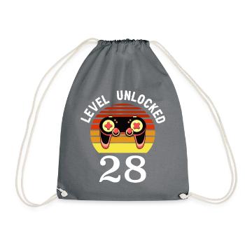 Level 28 unlocked 28 Birthday 28 years old - Drawstring Bag - grey - Front