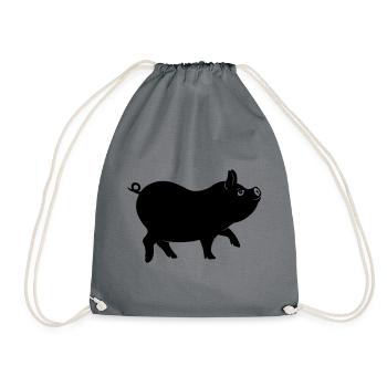 Schweineschattenfigur mit lockigem Schwanz - Turnbeutel - Grau - Vorne