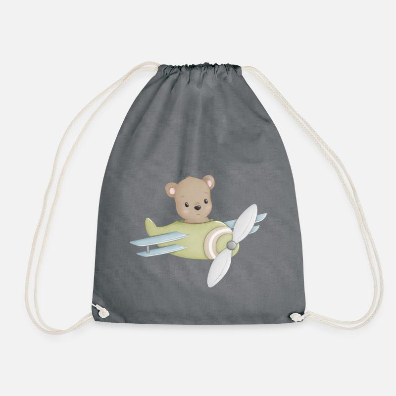 Bär im Flugzeug - Turnbeutel - Grau