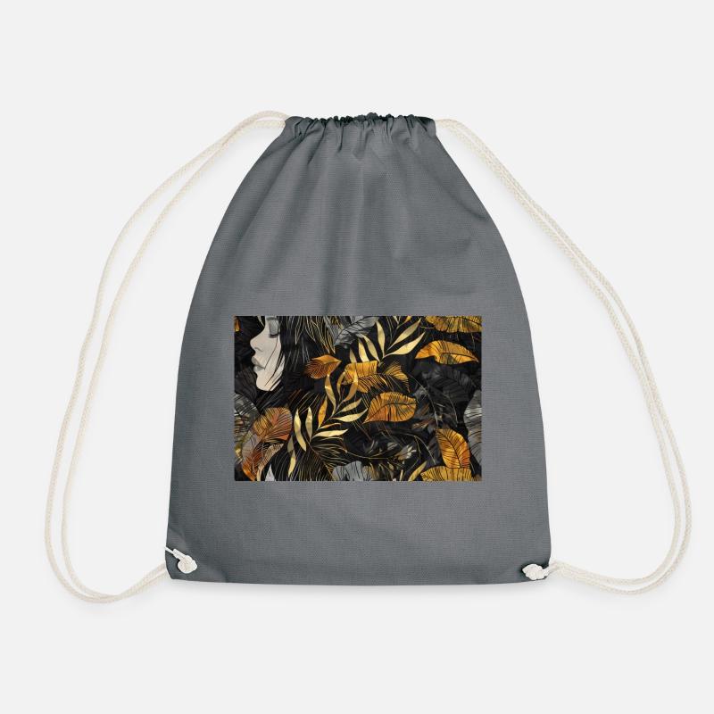 Black Gold Tropical Silhouette - Drawstring Bag - grey