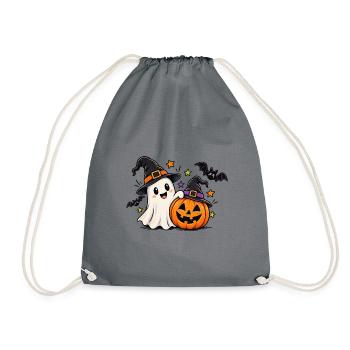  Halloweenfreude Geist und Kürbis - Turnbeutel - Grau - Vorne