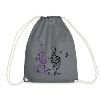 Clef with music notes and floral elements - Drawstring Bag - grey - Front