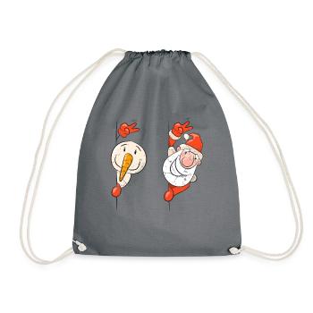 Weihnachtsmann und Schneemann Frohe Weihnachten - Turnbeutel - Grau - Vorne