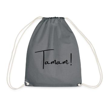 Tamam! OK! Ok! Turkish Script Text - Drawstring Bag - grey - Front