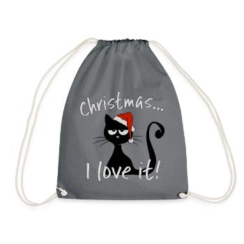 grumpy Weihnachten cat Katze ironisch Geschenk - Turnbeutel - Grau - Vorne